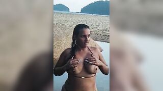 A wench showing off on the beach ended up giving a stranger a oral and getting a load on her face (Adam and Eve).