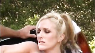 Horny Golden-haired in Shoes Gets Her Wet Shaved Puss Licked Then Banged Hard Outdoors