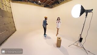 VRB Trans: Brunette hair T-Hotty Model In Underware Sucks a Giant Knob During Photo Session