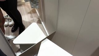 Risky public - Nasty gal plays with penis in the midst of garments store - Gets rewarded doggy in changing room