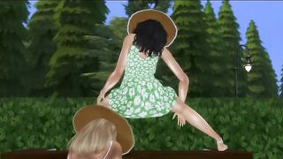 Lightskin black stepsisters screwed in garden