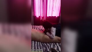 Ebony gal sucking on step dad 's penis and getting drilled doggy position