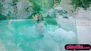 Large tits curvy tiny black mother I'd like to fuck undresses in nature's garb outdoors by a pool