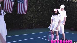 Large bazookas besties foursome POV hardcore screwing after hawt twat licking sixtynine eat sperm in the end.