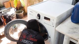 I Got Stuck in the Washing Machine My Ebony Knob Stepson Took Advantage and Banged Me