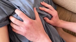 My lascivious stepsister let me cum on her teen breasts, delicate tugjob