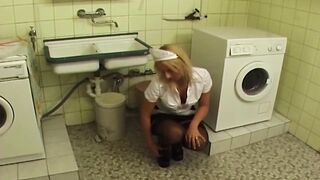 Blindfolded Blond's Vagina Lips Clamped and Stretched Wide Open