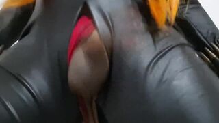 Large Oiled Cock Tranny Ebony Widow Cumming after Jerking his Brown Dong