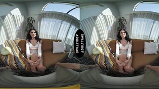 UP CLOSE VR - Wild Tiny Brunette hair Harley Haze KNOWS How To Ride A Weenie POV