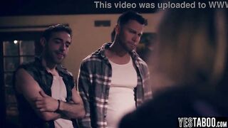 Small traveler double permeated by stepbrothers in a hardcore trio