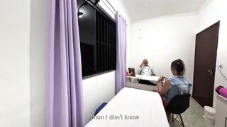 Orthopedic doctor takes off the patient's clothing and ejaculates on her face.