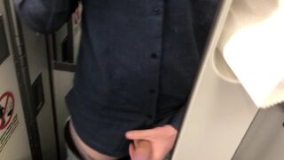 Large rod jerked off in airplane crap-house