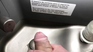 Large rod jerked off in airplane crap-house