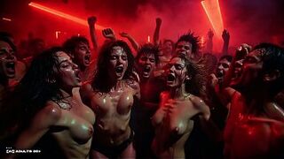 [AI-generated] Red Glow Intimate Club Rave – Go-Go Dancers, Topless DJ, Flying Large Titties & Crimson Heat Chaos – Rhythm & Skin