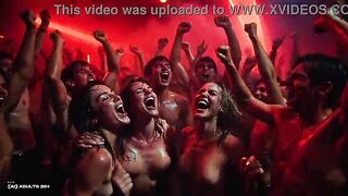 [AI-generated] Red Glow Intimate Club Rave – Go-Go Dancers, Topless DJ, Flying Large Titties & Crimson Heat Chaos – Rhythm & Skin