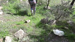 Cheating cuckold wife lets stranger cum on her hirsute cunt in public