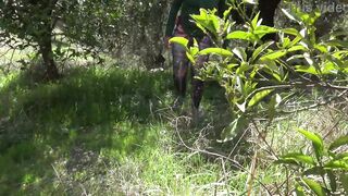 Cheating cuckold wife lets stranger cum on her hirsute cunt in public