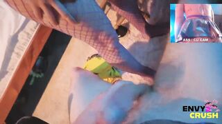 Gamer Cutie in Fishnets Gets on Her Knees