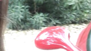 Hawt Outdoor Lesbo Action with Sextoy and Licking