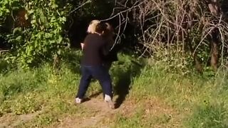 Golden-haired Honey Gets Licked and Fingered Outdoors