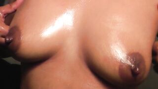 Melons oil massage and sex-toy breasts play