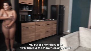 Breasty brunette hair gets soaked 'cuz her stepson loves to play pranks - it ends in great sex