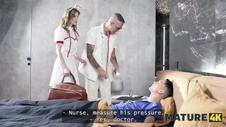 MATURE4K. Blond lengthy-legged nurse is revitalising her patient with her taut vagina and oral-job