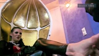 Stina Stone Femdom Feetworship Barefeet Licking Foot Gagging by German Headmistress in Leather Gloves Part 1