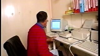 Breasty Older Chick Stretched Wide by Office Phone and Pulsating Dick