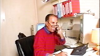 Breasty Older Chick Stretched Wide by Office Phone and Pulsating Dick