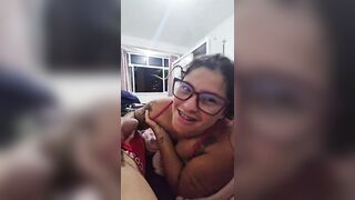 The redhead masturbates her spouse and tells him stories until this guy ejaculates in her throat.