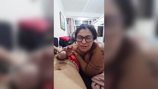 The redhead masturbates her spouse and tells him stories until this guy ejaculates in her throat.