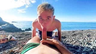 Youthful boyz screwing on a public beach