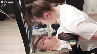 Ritzy Rain Takes A Deepthroat Exam On Top Of Mirror And Gets Mouth Screwed With O-Ring Throat Gag