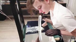 Ritzy Rain Takes A Deepthroat Exam On Top Of Mirror And Gets Mouth Screwed With O-Ring Throat Gag