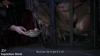 Fina is kept stripped in a cage and drools from her throat as that babe greedily eats food from the countess's hand (preview)