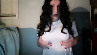 Wicked May Pt1! Wearing my female mask May and chest i put on my female hand gloves!