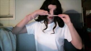 Wicked May Pt1! Wearing my female mask May and chest i put on my female hand gloves!