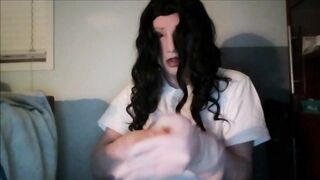 Wicked May Pt1! Wearing my female mask May and chest i put on my female hand gloves!