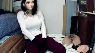 Night of Masks Part Jill Play! Female doll mask Jill plays with her rubber vagina and female masks!