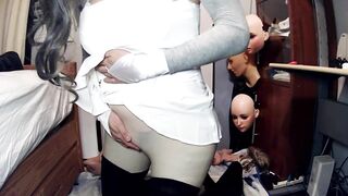Emily's Masks Pt2! Doll masked Celli plays with her rubber self and her constricted white suit!