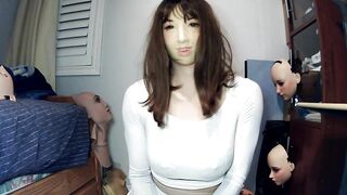 Manga Angel Happi Pt three! Female mask Happi angel unmasks from her doll mask Jill and plays with herself