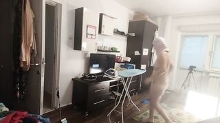 Hot Brunette hair Doing Stripped Chores Around the Abode