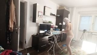 Hot Brunette hair Doing Stripped Chores Around the Abode