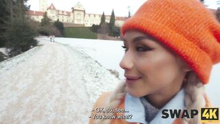 SWAP4K. A kinky pair had a hard three-some with a sexy cutie, her boyfriend watched throughout the glass