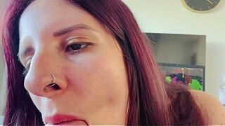 POV Amateur Oral pleasure on Sofa – Sloppy Sucking Until Cum in Throat