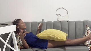 Tiny Black Latin babe Milks Me with Her Soles