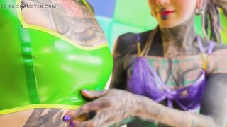 Barely There String & Taut Vinyl Tease – German Angels Spank Every Other Then Bang With Thong-On In Snatch And Booty