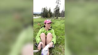 Slutty Aged mother I'd like to fuck uses Bear Spray to CUM in forrest