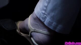 Nyllady Driving in Flats and Changes Her Hosed Feet in Sandals